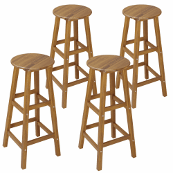 Casaria® Barhocker 4er Set Holz Akazie Outdoor 75cm Sitzhöhe Fußstütze 150kg Belastbarkeit Massiv Rund Rustikal Garten Küche Bar Stuhl Hocker Braun
