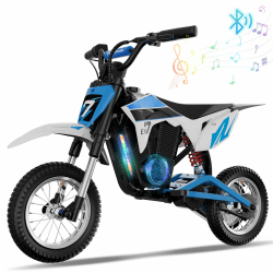 EVERCROSS EV12M PRO Elektro Motorrad Kinder, Elektromotorrad mit 300W Motor, 15KM Lange Reichweite, 12'' Luftreifen, Bluetooth Musik, Bunte Lichter, Moto Cross für Kinder von 3–12 Jahren Blau EV12M PRO(Bluetooth)
