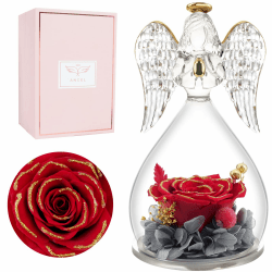 Miofula Ewige Rose Engel Geschenke für Frauen, Geburtstagsgeschenk für Mama, Echte Rosen Geschenke für Mutter Oma Freundin zum Muttertag Rot mit Vergoldete