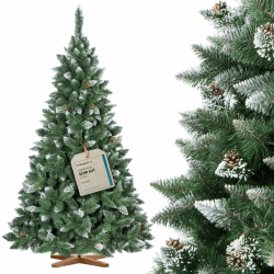 FairyTrees Weihnachtsbaum künstlich 220cm Kiefer mit Christbaum Holzständer | Tannenbaum künstlich mit Natur-Weiss beschneit | Made in EU 220 cm Kiefer Natur-weiss Beschneit