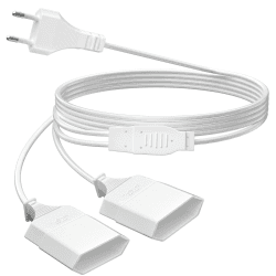 2M Stromkabel Verlängerung Netzkabel, 2-in-1 Verlängerungskabel Typ-C-Stecker Eurostecker auf Doppel Typ-C Euro Buchse, 0,75 mm² Max. 2,5A/250V für TV PC Computer Monitor Lampe Haushaltsgeräte, Weiß Weiß 2M