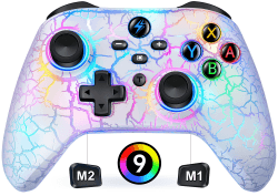 HASACOOL Switch Controller, Switch Pro Controller mit 2 Back Button Macro Programmierbar/Rissiges Design Lichter, 1000mAh Controller Switch für Switch/Lite/OLED, Kompatibel mit Android/IOS/PC(Weiß) Q214
