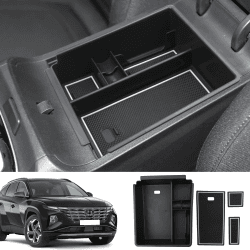 SKTU Mittelkonsole Organizer kompatibel mit Hyundαi Tucson NX4 2021-2023 2024 Multifunktionale Aufbewahrungsbox mit Rutschfester Unterlage (Weiß) Weiß.