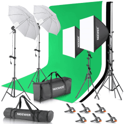 NEEWER Fotostudio Set mit Hintergrund Fotografie: 8,5ftx10ft Hintergrundsystem, 800W äquivalente 5700K LED Schirm und Softbox, Studiolicht mit Green Screen Hintergründen für Porträt Produktfotografie NK100