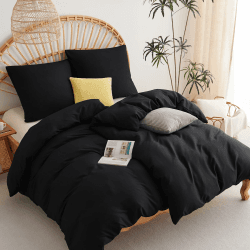 WAVVE Bettwäsche 135x200 4teilig Schwarz - Bettbezüge 135 x 200 2er Set mit Kissenbezüge 80x80 cm, Bettwäsche-Sets 135x200cm aus Mikrofaser mit Reißverschluss Weich 2*135x200cm + 2*80x80cm Schwarz