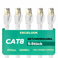 Ercielook Lan Kabel 0,25m-5 Stück - Hochgeschwindigkeits 40 Gbit/s Cat8-Netzwerkkabel für den Außen- und Innenbereich, wetterfest, UV-beständig für Router/Gaming/Modem 0,25m 5 Stück