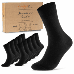 10 Paar Premium Socken Herren & Damen aus gekämmter Baumwolle mit Komfortbund ohne drückende Naht 39-42 Schwarz