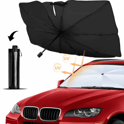 OBEST Sonnenschutz Auto Frontscheibe, 360° Drehbar Faltbar Auto-Sonnenschirm,UV-Schutz Wärmeisolierung,Einfache Lagerung, für meisten Auto & SUV (145 x 80cm)
