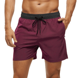 Arcweg Badehose für Herren mit Reißverschlusstasche Atmungsaktiv Wasserabweisend Badeshorts Männer Trainingsshorts Elastisch Verstellbar Mit Tunnelzug Meshfutter XXL Schwarz/Weinrot