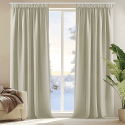 Deconovo Verdunkelungsvorhang Kräuselband Gardinen Schlafzimmer Thermovorhang Kälteschutz, 245x140cm(HöhexBreite), Creme, 2er Set H245 x B140 cm (2er Pack) Creme