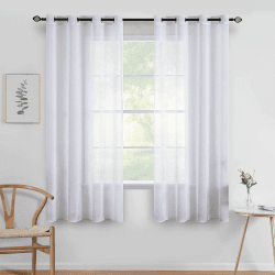 MIULEE Sheer Voile Vorhänge mit Ösen Transparente Gardinen Ösenvorhang Ösenschal Transparent Durchsichtig Luftig Dekoschal für Schlafzimmer Wohnzimmer 140x160 cm (B x H) 2er Set Weiß H160 x B140 cm (2er Pack) Weiß