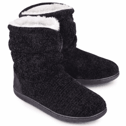 LongBay Damen Chenille Strick Warme Stiefel Hausschuhe Weiche Plüsch Fleece Booties Slipper Memory Foam Frauen Bootee Hausschuhe Haus Schuhe 38/39 EU Schwarz
