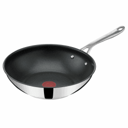 Tefal Jamie Oliver by Cook's Direct On Wokpfanne, 28 cm, Antihaftversiegelung, Thermo-Signal, genieteter Griff, induktionsgeeignet, Edelstahl, E3041934