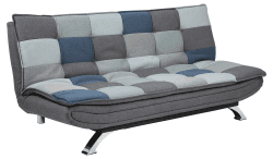 AC Design Furniture Jasper Bettcouch Blau/Grau Patchwork, Schlafsofa mit 3 Liegepositionen, Moderner 3-Sitzer Ohne Armlehne, Gepolstert mit Verchromten Beinen, L: 196 x H: 91 x T: 98 cm Grau/Blau