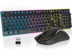 KLIM Thunder Wireless Gaming Keyboard und Maus Combo - New 2023 - Wireless Backlit Tastatur mit langlebigem integriertem Akku + 4800 DPI RGB Kabellose Gaming Mouse für PC DE Layout