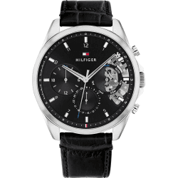 Tommy Hilfiger Multi Zifferblatt Quarz Uhr für Herren mit Silbernes Edelstahl-Mesh-Gliederarmband und Lederarmband Black Leather