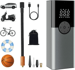 ZORUMAN 6000mAh Tragbare Elektronische Luftpumpe, 150PSI Fahrradpumpe Elektrisch, Akku Kompressor, Akku luftpumpe für Auto,Motorrad,Fahrrad Silbrig