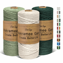 OurTop Premium Makramee Garn 3er Set, 3mm x 100m Macrame Cord Makramee Schnur Makramee Kordel, Garn für DIY Handwerk, Weben Dekoration, Hängepflanze Pflanze Aufhänger(Natur, Hellgrün, Dunkelgrün) 3mm-100m Natur, Hellgrün, Dunkelgrün