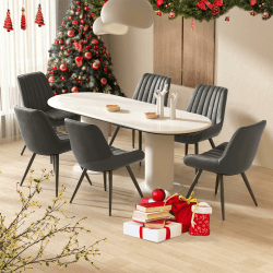 Hawthyhome Esszimmerstühle 6er Set | Polsterstühle mit 5 cm Sitzkissen • wasserdichtes PU-Leder Dining Chair • Küchenstuhl mit Rückenlehne • Moderne Sessel • Metallbeine • Dunkelgrau FU01043DG-6 6er Set Dunkelgrau