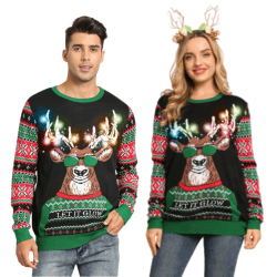 Belovecol Unisex Weihnachtspullover LED Ugly Christmas Sweater Pullover Langarm Strickpullover M Xmas C