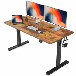 FEZIBO Schreibtisch Höhenverstellbar Elektrisch, 140 x 60 cm Computer Stehschreibtisch mit Memory-Steuerung und Anti-Kollisions Technologie, Schwarzer Rahmen/Braun Tischplatte 140 × 60 cm Braun