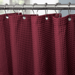 Waffel Duschvorhang mit Metall Duschvorhangringe Stoff Textil Badewannenvorhang Anti Schimmel Bad Vorhang Set Wasserdicht Badewanne Vorhang Schwerer Shower Curtain Badezimmer - 92 x 182cm (Burgundy) Waffel - Burgunderrot H182 x B92 cm (1er Pack)