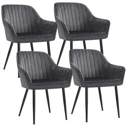 SONGMICS Esszimmerstuhl, 4er Set, Küchenstuhl, Sessel, Samt, Polsterstuhl mit Armlehnen, Loungesessel, bis 120 kg belastbar, Metallbeine, für Esszimmer, Küche, grau-tintenschwarz LDC087G01-4 4 Grau + Tintenschwarz