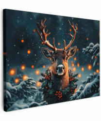 MuchoWow© Weihnachtsdeko Wandbilder 70x50 cm Home Deko Wohnung Bild Wohnzimmer Weihnachtsgeschenke Fotoleinwand Wand Bilder Leinwand Wall Decor Geschenk Hirsch - Weihnachten - Winter - Schnee Weihnachten - Hirsch 50L x 70B cm