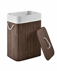 Juskys Bambus Wäschekorb Curly Braun 72L - Hygienischer & Faltbarer Wäschekorb mit Deckel, Tragegriff & Wäschesack - Natürliche Bambus Optik