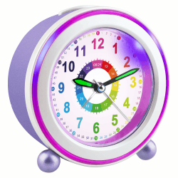 Ayybboo Wecker Kinder Ohne Ticken mit Snooze und Nachtlicht,Kinderwecker Batteriebetrieben Lernwecker für Jungen und Mädchen,Quarz Analog Wecker für Kinder (Violett)