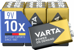Varta Batterien 9V Blockbatterien, 10 Stück, Power on Demand, Alkaline, Vorratspack, smart, flexibel, leistungsstark, geeignet für Rauchmelder, Brand- & Feuermelder 9V 10 Stück