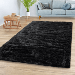 TT Home Teppich Wohnzimmer Hochflor Langflor Weich Soft Modernes Einfarbiges Design, Farbe: Schwarz, Größe:160x220 cm 160x220 cm Schwarz