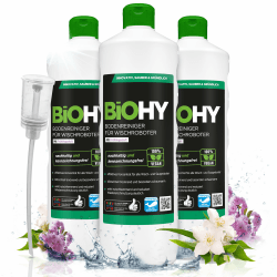 BiOHY Bodenreiniger für alle Wischroboter mit Frühlingsduft (3 x 1 Liter) + Dosierer | Schaumarm & Streifenfrei | Reinigungsmittel Konzentrat für alle Böden Frischer Frühlingsduft 1 l (3er Pack)