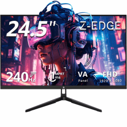 Z-Edge Gaming Monitor 24,5 Zoll 240Hz 1ms MPRT Full HD 1080P 16:9 LED Bildschirm VA Panel, 350cd/m² Helligkeit, FreeSync HDR10, DisplayPort1.4 & HDMI2.0, Unterstützt VESA 100x100mm 25 Zoll 240Hz