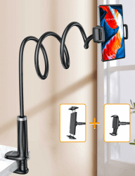 Tryone Schwanenhals Tablet Halterung Bett: Tablet Halter 360°Drehbarer Sockel mit 2 Clips Handyhalterung für Tisch, Kompatibel mit iPad Pro 12.9 Air Mini, Phone, oder Anderen Geräten von 4,7-12,9 Zoll Schwarz