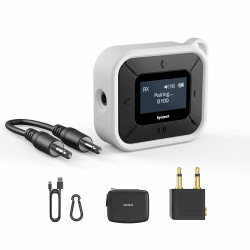 Syntech Flugzeug Bluetooth Transmitter Receiver mit Extra Dual 3,5 mm AUX-Adapter, LED-Display Niedrige Latenz Dual Link Bluetooth 5.3 Splitter Kopfhörer Adapter für AirPods Auto Weiß