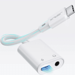 JSAUX USB C auf Klinke Adapter und Laden, 2 in 1 Typ C zu 3.5mm Kopfhörer Adapter mit PD 60W Schnelllade-Dongle kompatibel mit iPhone 15 Pro Max/15 Pro/15 Plus/15, Samsung S24/S23, iPad Pro, Huawei