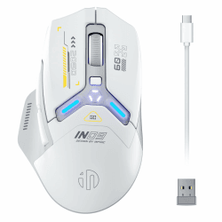 inphic IN9 Gaming Maus kabellos, echte Tri-Mode 2,4G Wireless/Type-C Wired/Bluetooth Maus, 10k DPl, vollständig programmierbar, RGB-Beleuchtung, Hyperspeed wiederaufladbare Funkmaus für Laptop PC Grau