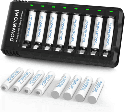 Powerowl Akku Ladegerät mit AAA Akku 1000mah 16 Stück, AA Akkuladegerät 8 Steckplatz Universal Batterieladegerät für NI-MH NI-CD AA AAA Wiederaufladbare Batterien, Micro-USB Anschluss Ladegerät+16 AAA