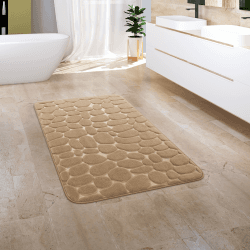Paco Home Badezimmerteppich Badematte Badteppich Badvorleger Duschvorleger Waschbar Flauschig Memory Foam 3D Effekt, Grösse:50x80 cm, Farbe:Beige 5 50x80 cm Beige 5