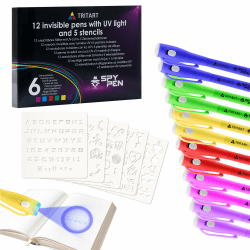 Tritart Zauberstifte 22er Set mit 13 Zauberstiften + 6 Schablonen + 3 Malpapiere - Spicker Stift für Kinder UV Licht Lampe - Schwarzlicht Geheimstift für Geburtstage
