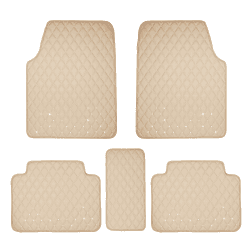 eing Allwetter-Fußmatten aus PU-Leder, für Auto, SUV und Lkw, 5 Stück pro Set (vorne und hinten), robuster Schutz, Auto-Bodenkissen, Beige