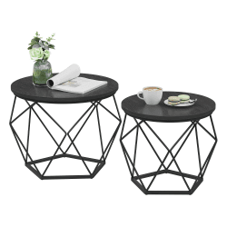 VASAGLE Couchtisch rund, 2er Set, Wohnzimmertisch, Beistelltisch, modern, abnehmbare Tischplatte, für Wohnzimmer, tintenschwarz LET040B22 50 cm d, 40 cm H Tintenschwarz