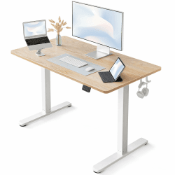 FEZIBO Schreibtisch Höhenverstellbar Elektrisch, 100 x 60 cm Computer Stehschreibtisch mit Memory-Steuerung und Anti-Kollisions Technologie, Gefleckte Eichenholzfurnier Oberfläche 100 x 60 cm Gefleckte Eichenholzfurnier