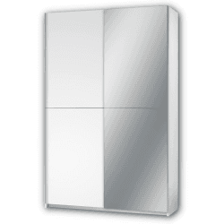 Stella Trading FAST Eleganter Kleiderschrank / Garderobenschrank mit Spiegeltür & viel Stauraum - Vielseitiger Schwebetürenschrank in weiß - 125 x 195 x 38 cm (B/H/T) Weiß Mit Spiegel Single
