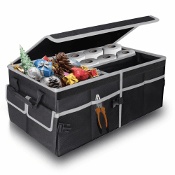 YBCPACK Auto Kofferraum Organizer mit Deckel - 60 Liter Kofferraumtasche mit Antirutsch Klett - Rutschfest, Wasserdicht und Faltbare Oxford-Material Autotasche, Kofferraumbox