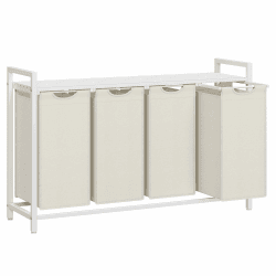 VASAGLE Wäschekorb 4 Fächer, Wäschesammler mit Ablage, Wäschebox, Wäschesack aus Oxford-Gewebe ausziehbar abnehmbar, Metallrahmen, 4 x 40 L, 116 x 33 x 72 cm, weiß BLH401W01 Weiß 160 L