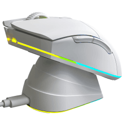 KLIM Blaze Pro Wiederaufladbare kabellose Maus - NEU - Gaming Maus mit RGB und Ladestation - Hochpräziser Sensor und langlebiger Akku - Bis zu 6000 DPI - Kabel- und Wireless Mouse für PC - Weiß