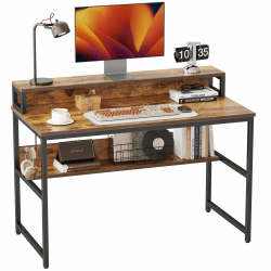 Cubiker Schreibtisch, Computertisch mit Ablageregal und Bücherregal, 120 x 60 x 88 cm klein Pc Gaming Tisch, Bürotisch fürs Büro Wohnzimmer, Industrie-Design, Stabil Stahlgestell, Braun 120 x 60 cm Rustikales Braun