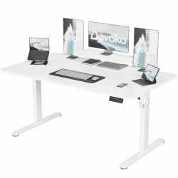 Devoko 180×80cm Elektrisch höhenverstellbarer Schreibtisch, mit Monitorständer, Computer-Schreibtisch, mit 2 Höhen-Speicherfunktionen, für Schlafzimmer, Arbeitszimmer, Büro 180x80cm Weiß